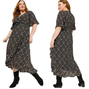 New Torrid Womens 4X 3X Plus Size Midi Georgette Hi Lo Dress Geo Black Floral